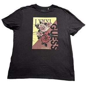 Guess Los Angeles Shirt Women’s XL Shane Rose Split Logo Crewneck Rhinestone